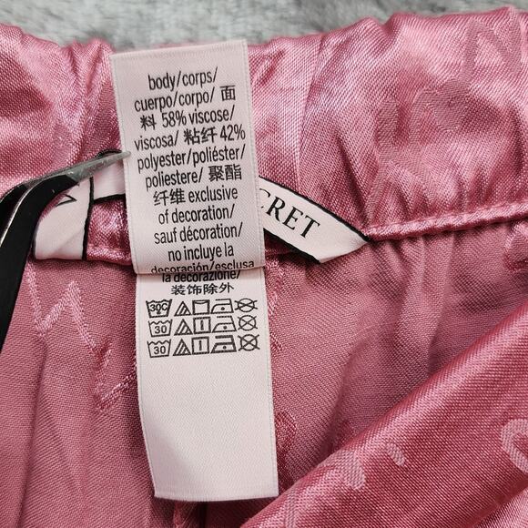 Victoria's Secret Pajama Pants Womens XL Pink Black Side Striped Satin Lounge - Picture 6 of 12